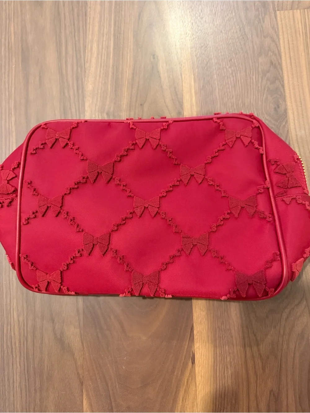 Stoney Clover Lane Burgundy Red tufted Bow large Cosmetic Pouch NWT